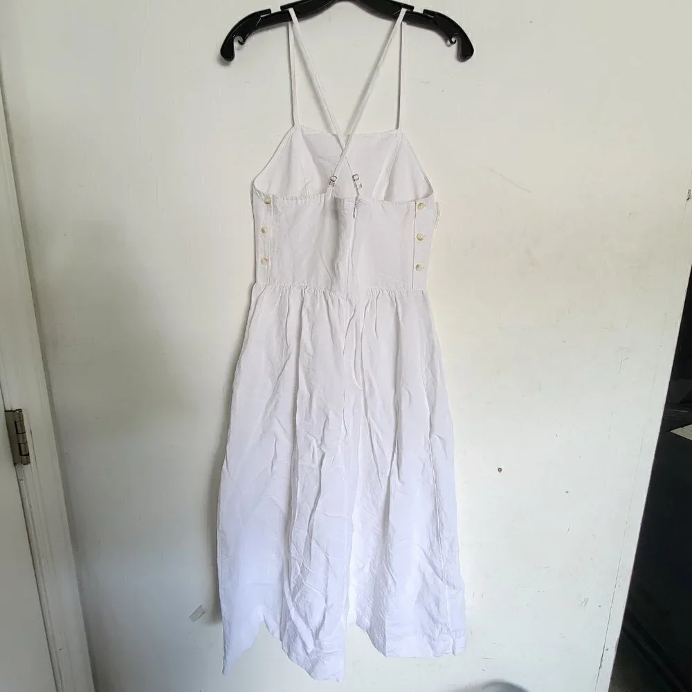 Abercrombie & Fitch Linen White Tank Button Side Midi Dress Size Small Tall